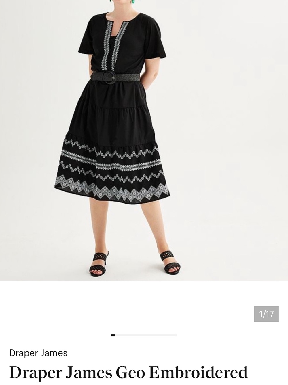 Draper James Black Midi Skirt with White Geo Embroidery
